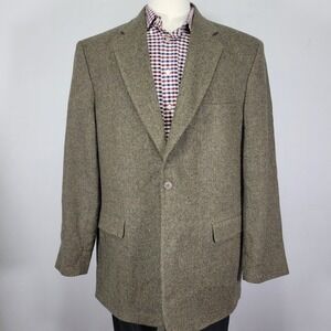 Towncraft Men's Tweed Sport Coat Blazer Two Button Brown Herringbone Wool‎ 46L